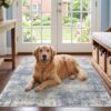 Washable Abstract 4x4 Square Rug: Low Pile Throw Rugs with Non Slip Rubber Backing Stain Resistant Carpet Soft Rugs for Entryway Living Room Bedroom (Blue Gray,4x4 Square)
