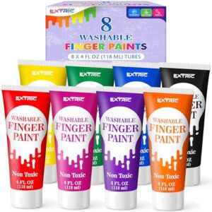 Washable Finger Paint for Toddlers 1-3 – 8 Colors Washable Paint for Kids, Non Toxic Toddler Paints, 4 fl oz Tubes, Tempera Paints for Kids, Crafts & Finger Painting – Ages 1-8
