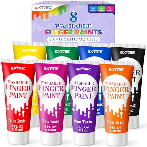 Washable Finger Paint for Toddlers 1-3 – 8 Colors Washable Paint for Kids, Non Toxic Toddler Paints, 4 fl oz Tubes, Tempera Paints for Kids, Crafts & Finger Painting – Ages 1-8