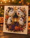 wasozo Halloween Ghost and Pumpkin Scene DIY Pearl Mosaic Art Kit, Canvas and Resin Pearls