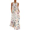 Watercolor Floral Womens Sleeveless Maxi Dress Ankle Length Long Summer Dresses Casual Flowy A Line Dress Notch Neck Vacation Resort Wear Stretch,Medium