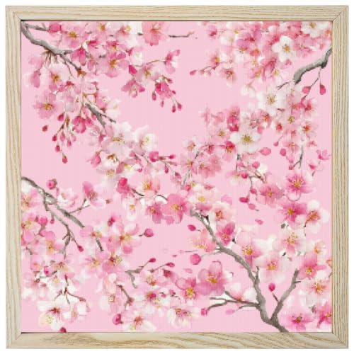 Watercolor Flowers Diamond Painting Kits for Adults Beginners 12x12 Inch, Peaches Branches with Petals 5D Full Round Drill DIY Diamond Art Kit with Wooden Frame for Women Home Wall Decor Gift