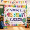 Watercolor Rainbow Border Welcome Classroom Tapestry