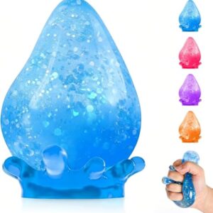 Water Drop Squishy Stress Ball Fidget Toys Soft Glitter Cube Squishies Anxiety Stress Relief Squishy Stress Cube-Drop Malt Sugar Balls, Sensory Toys for Adults(Blue)