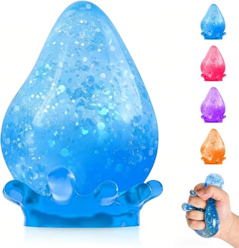 Water Drop Squishy Stress Ball Fidget Toys Soft Glitter Cube Squishies Anxiety Stress Relief Squishy Stress Cube-Drop Malt Sugar Balls, Sensory Toys for Adults(Blue)