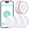 Water Leak Detector Kit for Home, GreenVation 3 Smart WiFi Water Sensor Alarm with App Alerts, 1 Base Station with 100dB Adjustable Alarm, RF 300m/984ft for Basement, Bathroom, Laundry