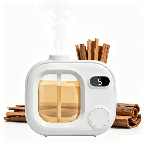 Waterless Essential Oil Diffuser Portable Small Aromatherapy Scent Machine for Home Office Car Large Room Ultrasonic Diffuser for Bedroom Classroom Travel, with 5 Mist Modes and Battery Powered, White