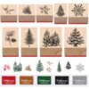 Watersay 14 Pcs Christmas Rubber Stamp and Craft Ink Pad Set 9 Wooden Christmas Rubber Stamps 5 Ink Pad for Craft DIY Card and Scrapbooking(Classical Style)
