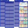 Watersay 4 Pack Pocket Chart for Classroom 29.5 x 10 in 12+1 Pockets Hanging Wall File Organizer for Cards, Pictures, Class Management Educational Behavior Chart, Teacher Office (Blue)
