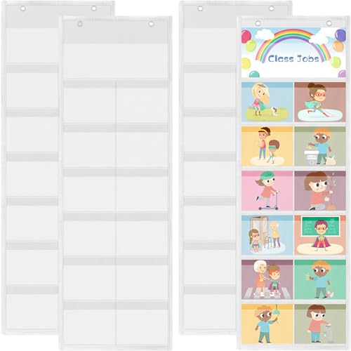 Watersay 4 Pack Pocket Chart for Classroom 29.5 x 10 in 12+1 Pockets Hanging Wall File Organizer for Cards, Pictures, Class Management Educational Behavior Chart, Teacher Office (White)