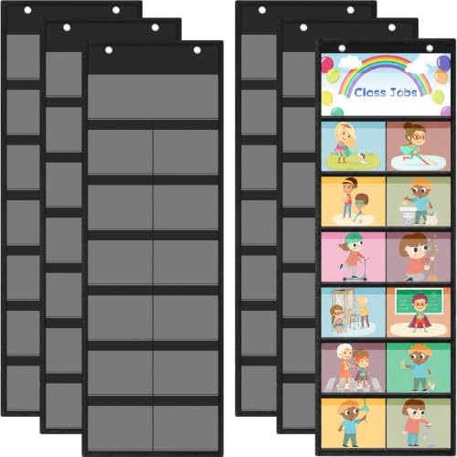 Watersay 6 Pack Pocket Chart for Classroom 29.5 x 10 in 12+1 Pockets Hanging Wall File Organizer for Cards,Pictures,Class Management Educational Behavior Chart,Teacher Office Organization (Black)