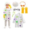 Wbesty 6Pc Kids Mad Scientist Costume with Lab Coat Frame Wig Gloves Bowtie & Magnifier Dress Up & Science Role Play for Kids, 7-8Y