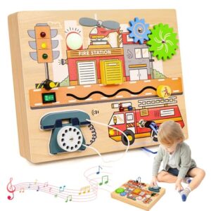 Wdmiya Montessori Busy Board for Toddlers 2-4, Fire Truck Activity Board