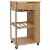 WDSAYREH Bamboo Kitchen Trolley with Wheels Natural 3-Tier