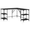 WDSAYREH L-Shaped Desk Black 54.7x54.7x29.5 Inches Engineered Wood
