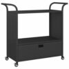 WDSAYREH Poly Rattan Bar Cart with Drawer Black 39.4x17.7x38.2 in