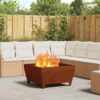 Weathering Steel Fire Pit Square Outdoor Fireplace 31.5 x 31.5 in Heavy Duty Backyard Wood Burning Heater for Garden Patio Camping