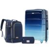 Weawilson 3-Piece Luggage Set, 28" Checked Suitcase with TSA Lock, Travel Duffel Bag & Wet-Dry Toiletry Bag, Hardside Spinner Luggage Set for Travel (Navy)