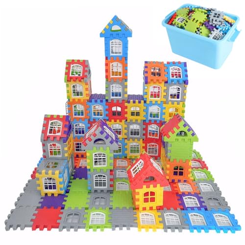 Wedhapy Interlocking Blocks for Kids Waffle Blocks for Kids 3+, 210PCS Safe Plastic Interlocking Building, Educational Rainbow, Funny Reusable Toy Building Sets with Storage Bag