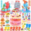 WeeHomm 4 in 1 Color Dough Set Kitchen Creations with Ice Cream/Cake/Noodle/Hamburger Maker Machine, Arts Crafts Play Food Toys Tools Kit for Boys Girls Kids Toddlers Ages 3+ , 24 Dough