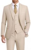 WEEN CHARM Men's 3-Piece Slim Fit Suit Set-2-Button Blazer,Vest & Pants-Formal Wedding,Prom,Party & Business Tuxedo Khaki Brown