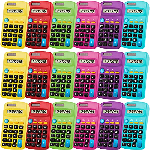 Weewooday 12 Pieces Small Basic Calculator Bulk 8 Digit Solar Battery Dual Power Mini Handheld Pocket Calculator for Classroom Kids Students Desktop School Office Home, 6 Colors