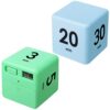 Weewooday 2 Pieces Cube Productivity Timer Flip Gravity Sensor Flip Countdown Countup Workout Timer Management 1 3 5 10 Minutes and 15 20 30 60 Minutes for Back to School Work Kitchen(Green, Blue)