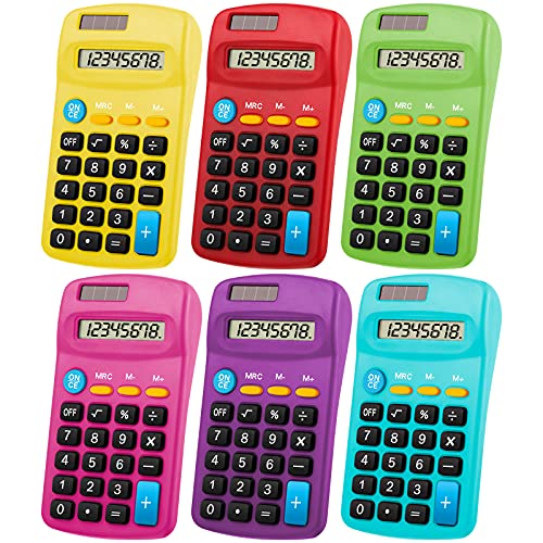 Weewooday 30 Pieces Small Basic Calculator Bulk 8 Digit Solar Battery Dual Power Mini Handheld Pocket Calculator for Classroom Kids Students Desktop School Office Home, 6 Colors