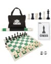 WE Games Best Value Tournament Chess Set - Includes 34 Chessmen, Roll Up Green Vinyl Chess Board, Storage Bag for Pieces, Instructions and Equalizer Dice, Travel Board Games for Adults