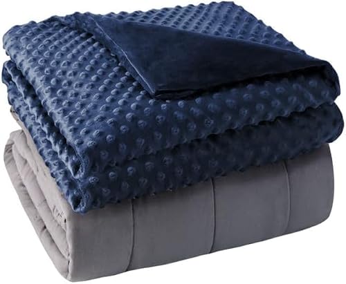 Weighted Blanket with Cover Queen Size Heavy Blanket Removable Soft Blue Blankets Microfiber Washable Heated Weighted Throw Blankets Winter Warm Weighted Comforter 15lbs, 60 * 80