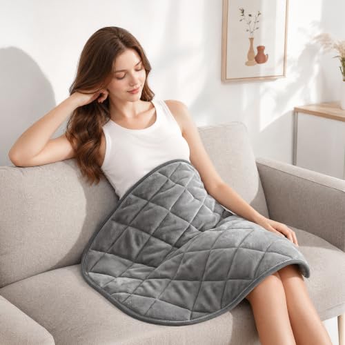 Weighted Heating Pad for Back Pain Relief & Period Cramps, 7 lbs Weighted Blanket 25" x 30" with 6 Heat Levels Up to 149°F, 2H Auto-Off, Crystal Velvet Electric Heated Pad, Machine Washable, Dark Gray