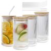 WeirdUncle Vintage Ribbed Glassware Set, 16oz Drinking Glasses, Origami Style Set of 4, Fluted Design, Ideal for Water, Iced Coffee, Juice, Beer, Milk, Gift (16oz with lids and straws)