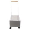 WEKAMOS Rolling Book Cart with Heavy Duty Load Capacity and Swivel Wheels, Mobile Metal Storage Basket with Pull Rod and High Sided Design for Office and Mail Room Use, White Iron and Wood