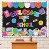 Welcome Back to School Bulletin Board Classroom Decor, Colorful Notebook Paper Stationery Schoolbag Happy Face Cutouts Sign for First Day of School Wall Door Chalkboard Classroom Decor