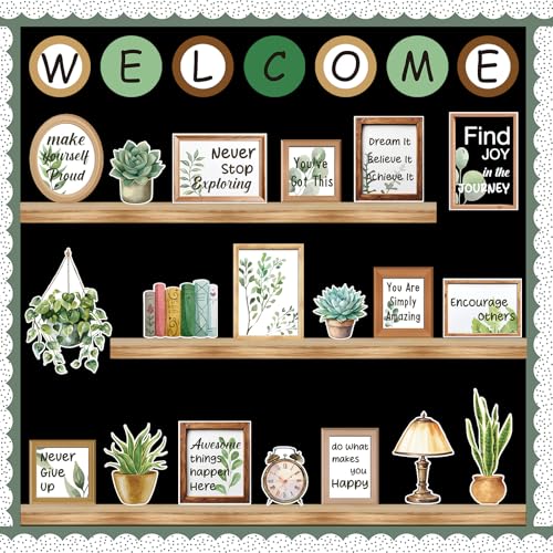 Welcome Back to School Bulletin Board Decorations Greenery Classroom Decor Eucalyptus Inspirational Affirmation Paper Cutouts Bulletin Board Borders for Home Office Chalkboard Wall Teacher Supplies