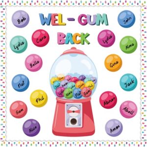 Welcome Back to School Bulletin Board Decorations, WEL-Gum Gumball Machine with Colorful Bubble Gumball Cutouts for Teacher School Elementary Classroom Door Wall Decor