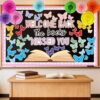 Welcome Bulletin Board Set Welcome Back The Books Missed You Reading Bulletin Board Decoration, Colorful Paper Fan Butterfly Cutout for Back to School Library Classroom Wall Door Chalkboard Decor