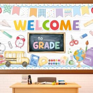 Welcome to Grade Bulletin Board Decorations Back to School Classroom Decor Colorful Pencil Stationery Notebook Schoolbag Paper Cutouts for School Office Classroom Home Chalkboard Wall Decor Supplies