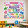 Welcome To Mrs Jennifers Classroom We Are All Different But In This Classroom We All Swim Together Tapestry Wall Hanging Teacher Classroom Decor Backdrop