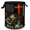 Welder Laundry Basket Hamper, Organizer Bins Gifts for Women Kids, American Flag Welding Foldable Waterproof Clothes Hamper Handles Storage Bucket for Bedroom Bathroom Room Decor 19.7"x15.7"