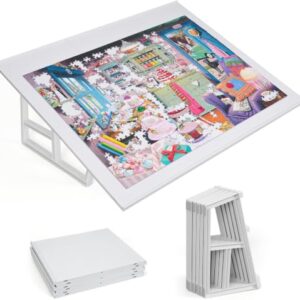 WELGEE 1000-Piecce Tilting Puzzle Board with Stand, 31” x 24” Lightweight Portable Puzzle Table for Adults & Seniors, DIY Customizable Puzzle Accessory Only 3.5 lbs (White)