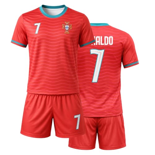 WELL PERFORM Soccer Jersey and Shorts Set, Complete Youth Football Kit for Boys & Girls | Breathable Polyester Uniform for Training, Match Day & Outdoor Play (Portugal Red, Medium)