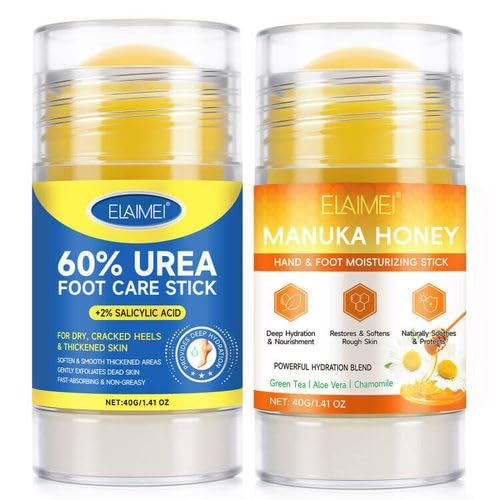 weluyyyi Urea Cream Stick & Manuka Honey Foot Stick Set, 60% Urea Plus 2% Salicylic Acid Feet Moisturizer Stick, Deeply Moisturizing & Fast Absorbing, for Dry Rough Cracked Skin - 40g/1.41oz