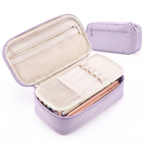 WEMATE Pencil Case, Large Storage Organizer, Makeup Bag, Teacher Must - have, Big Pencil Pouch, Marker Case for College (Light Purple)