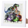 WEMEON Dinosau Diamond Art Kits for Kids with Frame, Diamond Art Painting Kits Ages 6-8-12, Gem Art for Kids, Art and Crafts for Girls Boys Gift (7x7inch)