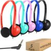 Wensdo Kids Headphones Bulk 5 Pack for School Classroom Students, Wired On-Ear Headset Class Set for K-12 Teachers Children Teens, 3.5mm Jack for Chromebook Laptop Computer PC (HY857, 5 Mixed)