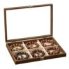 Wenseny Walnut Wood Jewelry Display Box, 6 Grid Velvet Lined Organizer