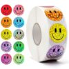 Wercokt 1000PCS Smiling Glitter Stickers, 1inch, 10 Colored Sparkly Foil Happy Stickers, Rewarding Student Behaviour, School Classroom Teacher