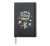 We Rise By Lifting Others Cute Inspiring Cosmic Astronaut Hardcover Journal, Black