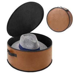 WERNNSAI Hat Storage Box for Women & Men, Large Cowboy Hat Origanizer Bag for Closet, PU Leather Storage Organizer for Travel Wide Brims Hat Travel Case with Carrying Handles, Brown
